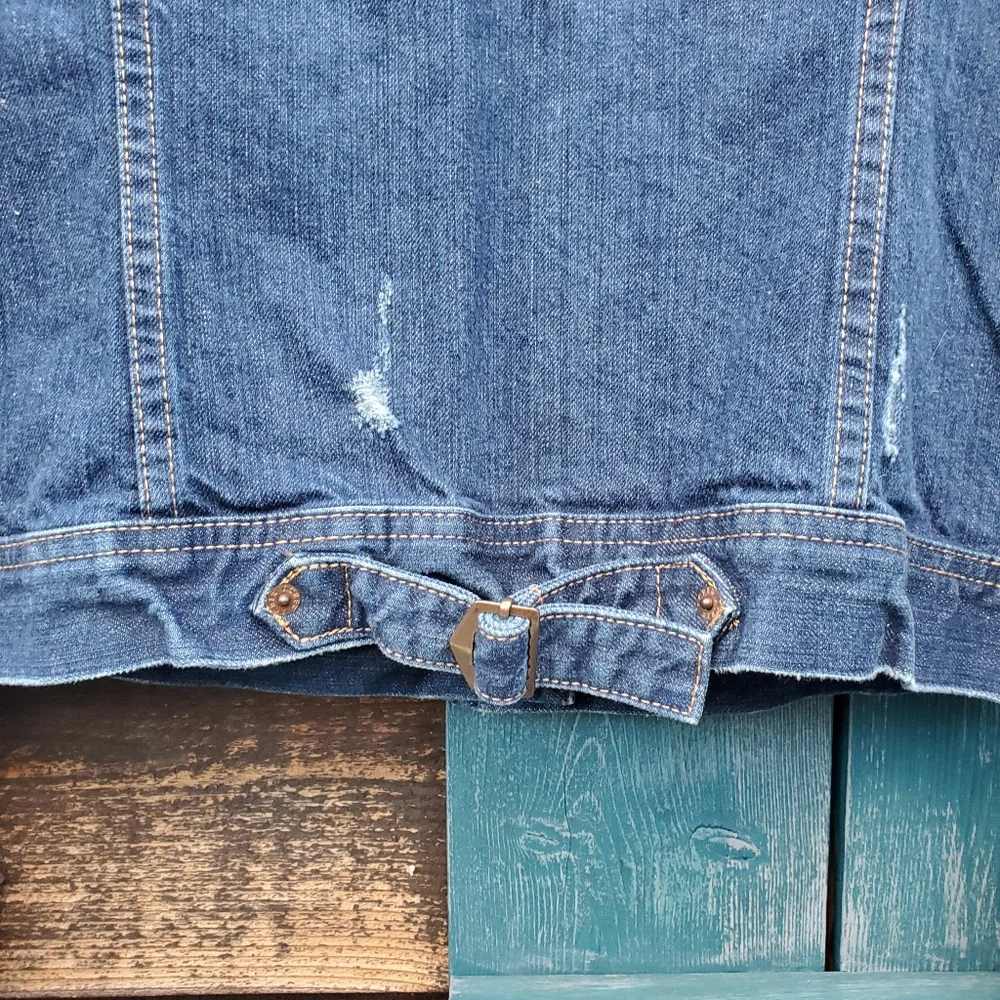 J Crew Distressed Jean Jacket Denim Medium Wash Blue XS Trucker - Picture 7 of 10
